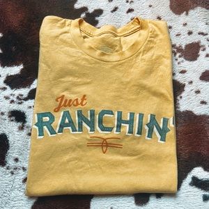 just ranchin’ tee shirt/rodeo time/dale brisby/ yellow rodeo time tee/western